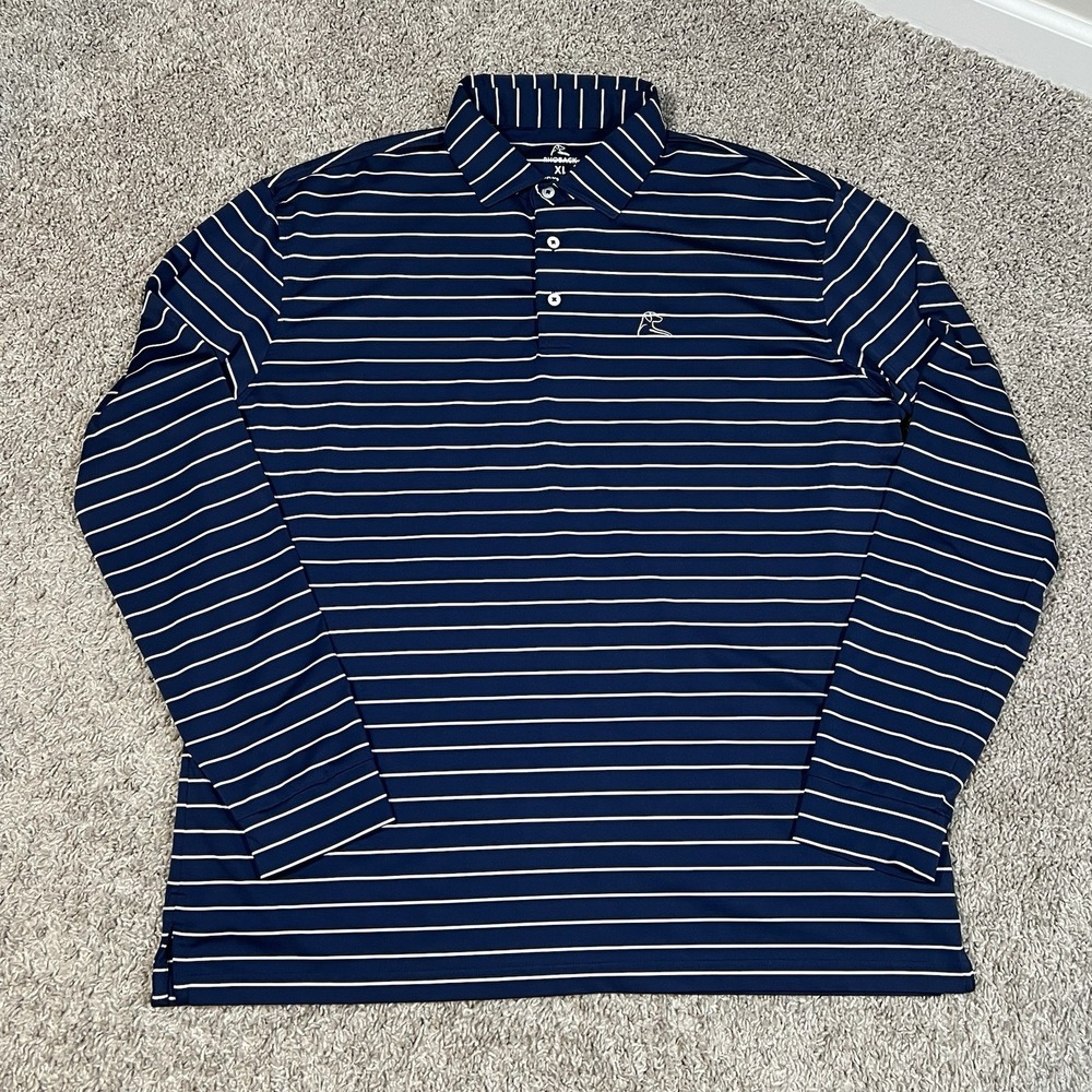 Rhoback Long Sleeve Performance Polo XL Blue White Stripe Stretch UPF Protection